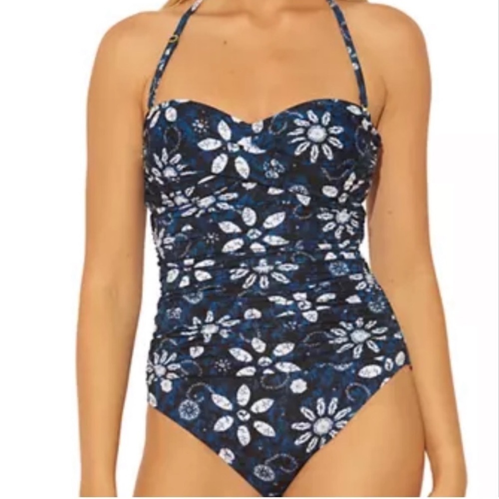 Bleu Rod Beattie Take A Dip Bandeau Navy Swimsuit One Piece Size 4 NWT